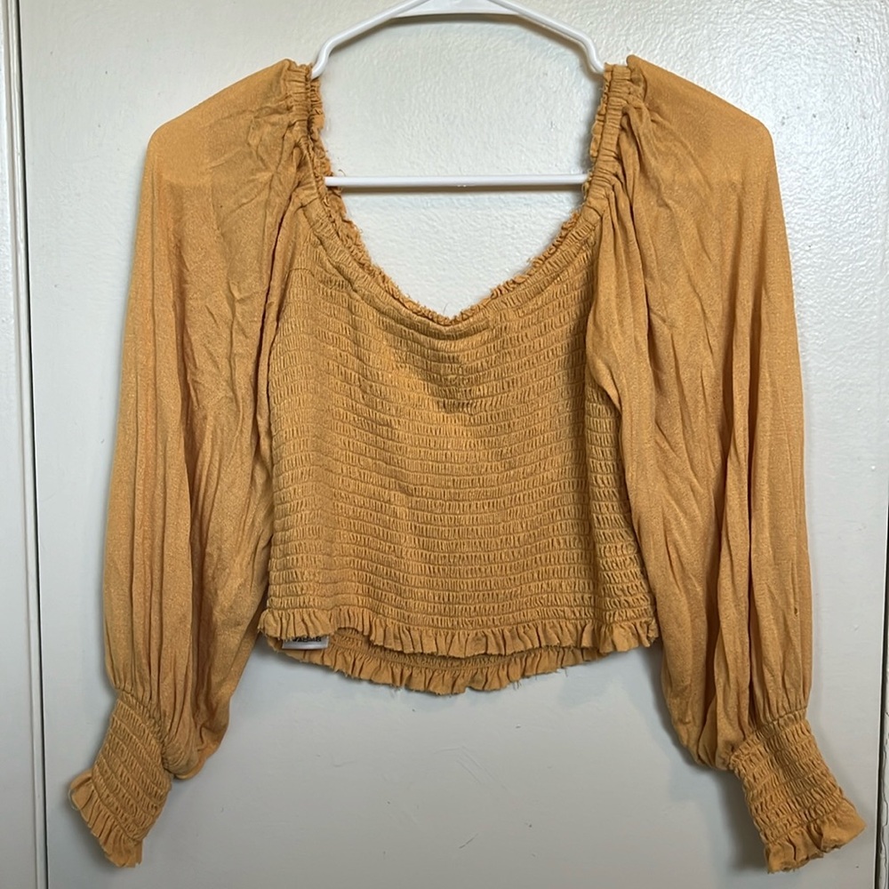 Yellow Urban Outfitters Smocked Yellow Top Size M